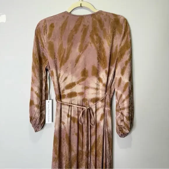 🍁NWT Young Fabulous and Broke YFB Siren Shirt Wrap Midi Dress Adobe Rose Spin XS - Picture 8 of 16